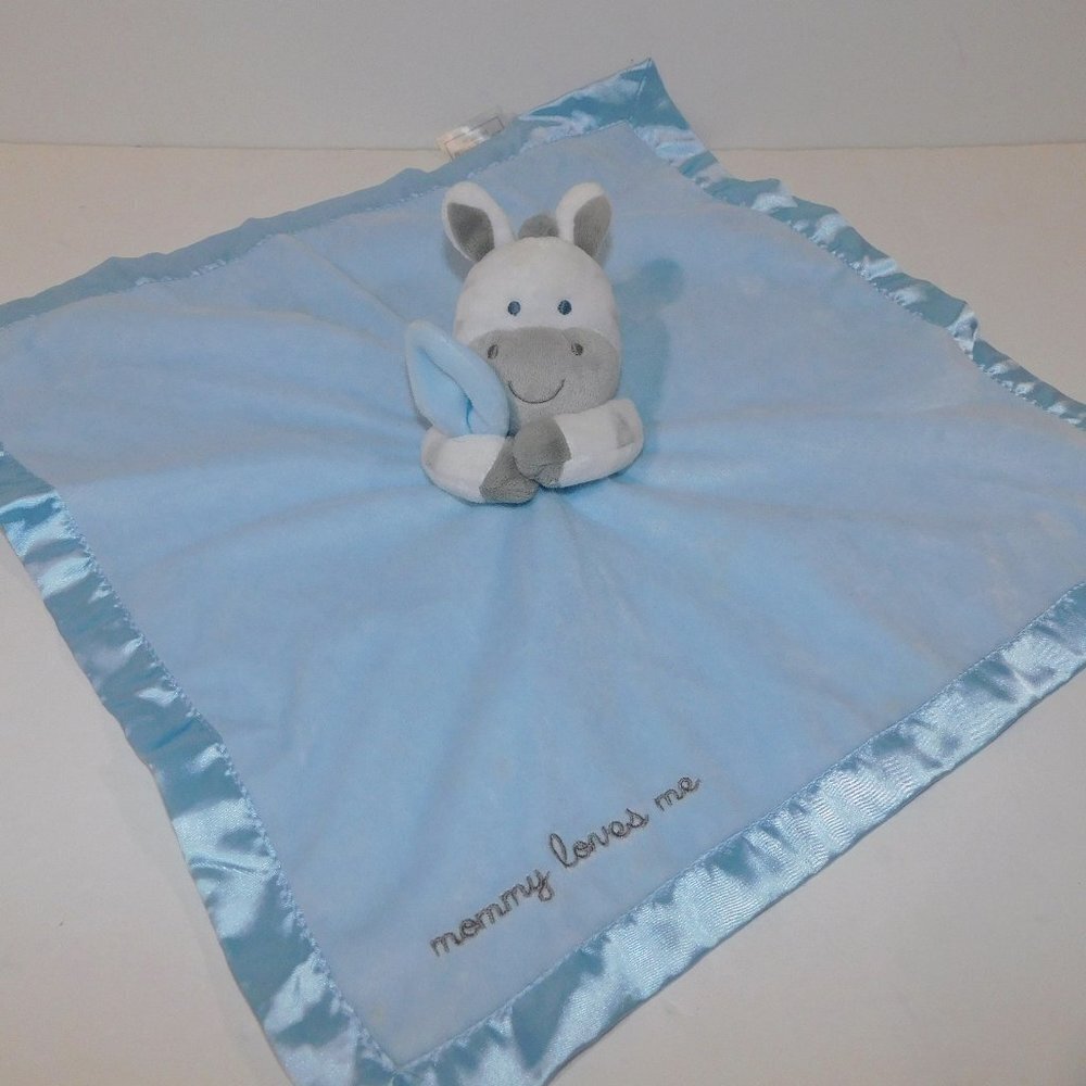 Carter's MOMMY LOVE ME Zebra Security Blanket Gray White Blue Baby Lovey Nunu